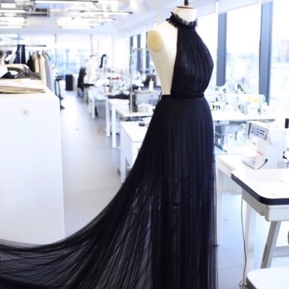 Topshop Black Tulle Backless Halter Dress Gown